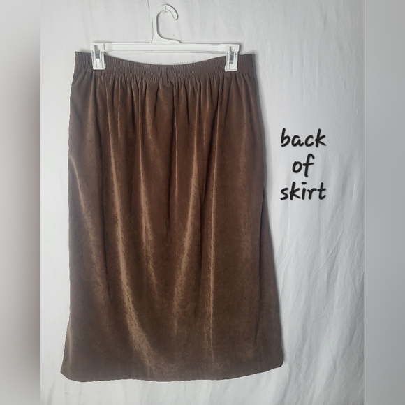 VTG Orvis Brown Faux Suede Pleated Pull-On Prairie Skirt Size 12 Swing Skirt - Picture 4 of 10